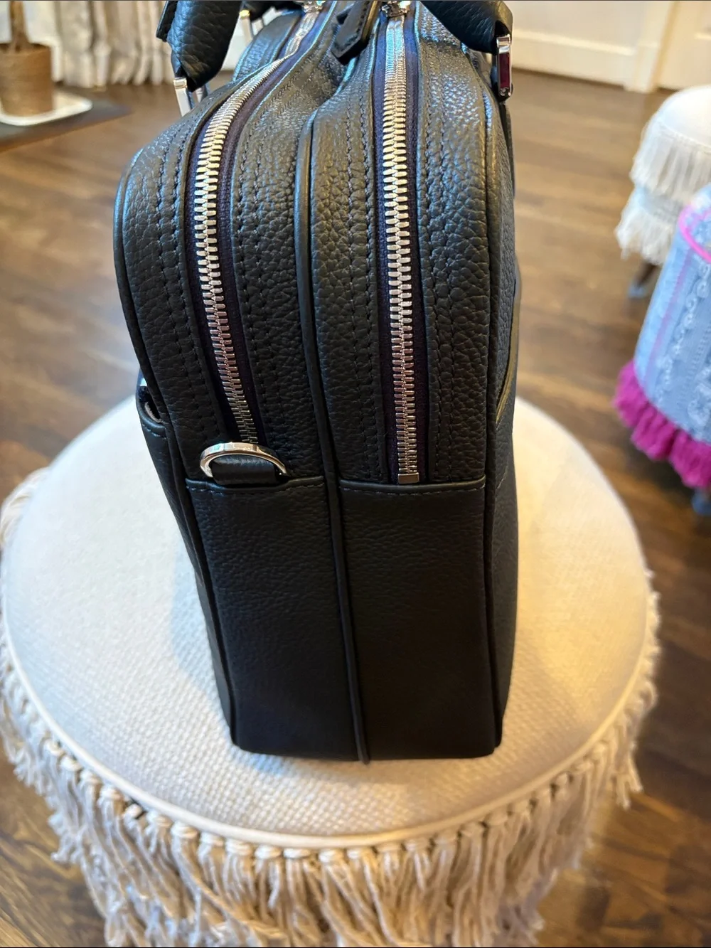 Serapian Double Briefcase in Navy Leather NWT